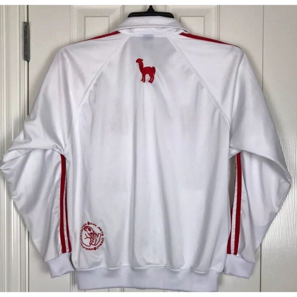 Cuy-Arts White & Red Lined Track Jacket Peru Llama Zip Front Long Sleeve - Picture 3 of 6